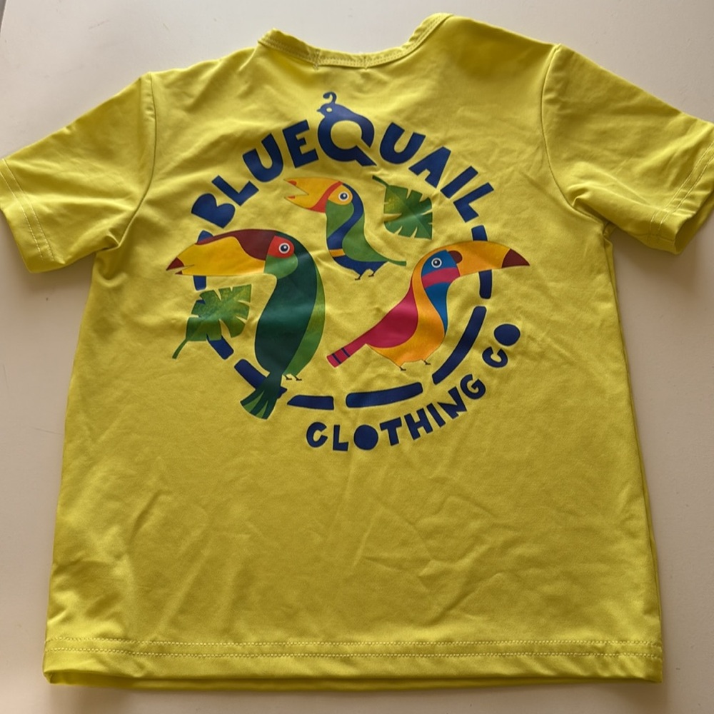 Blue Quail yellow t-shirt with Toucans logo 3T